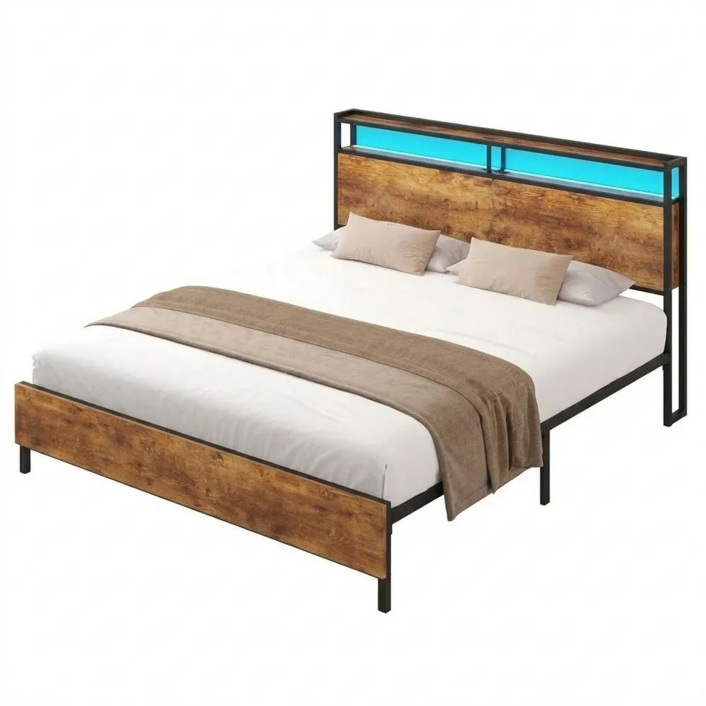 Metallbett 120x200 cm mit LED und Stauraum