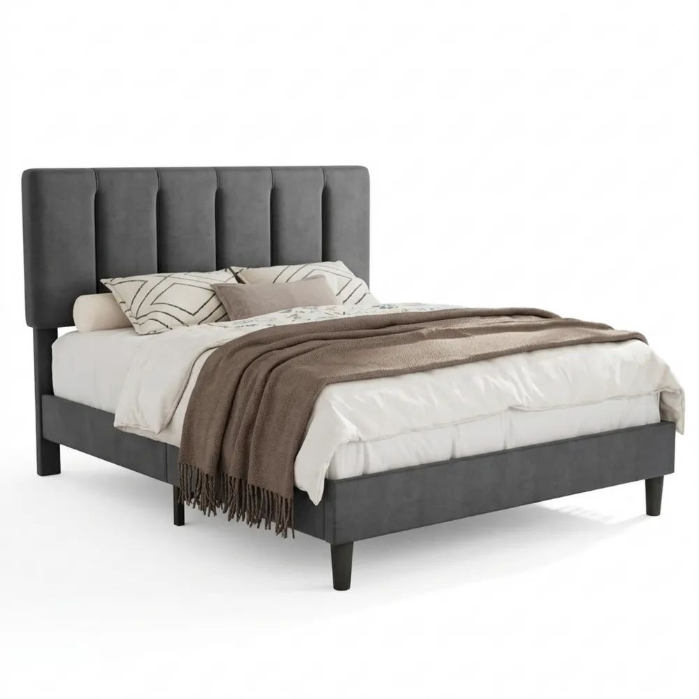 Höhenverstellbares Polsterbett 140x200 cm mit Lattenrost, Samtbezug, Grau