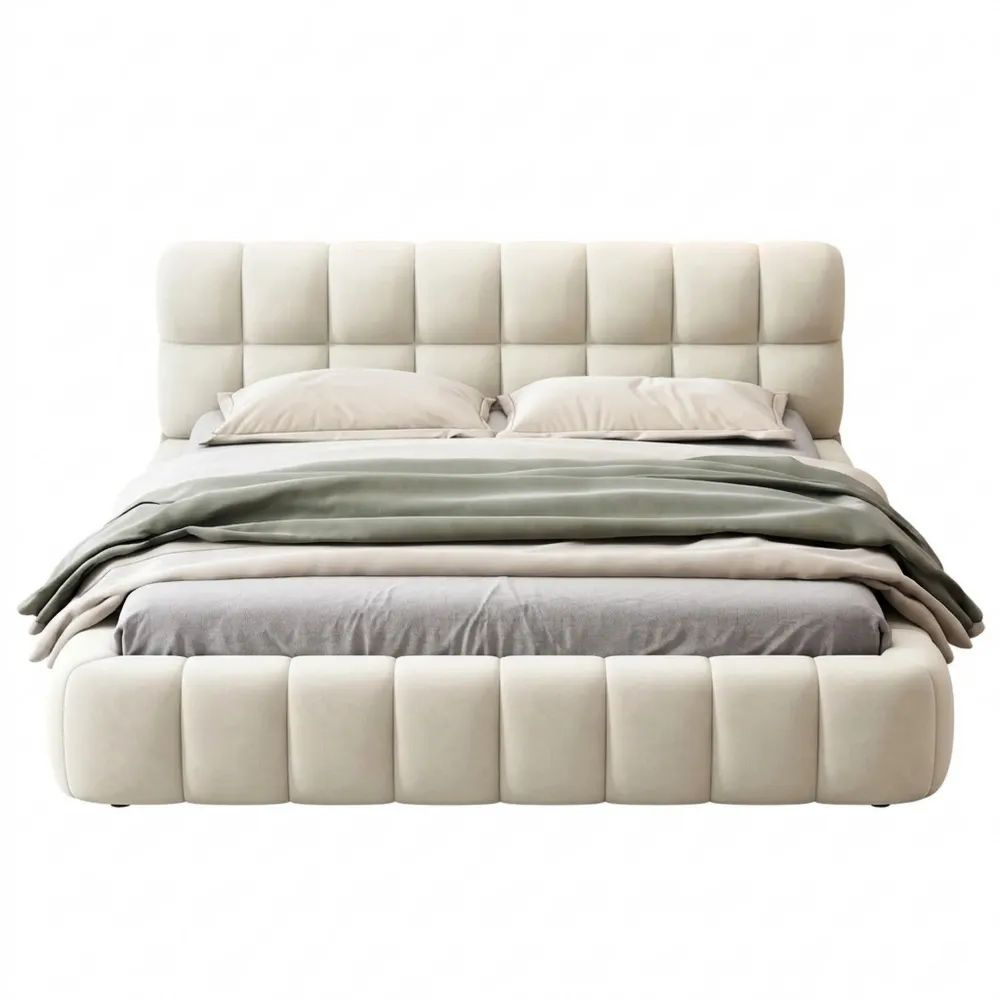 Doppelbett 140x200 cm mit Stauraum und gepolstertem Kopfteil