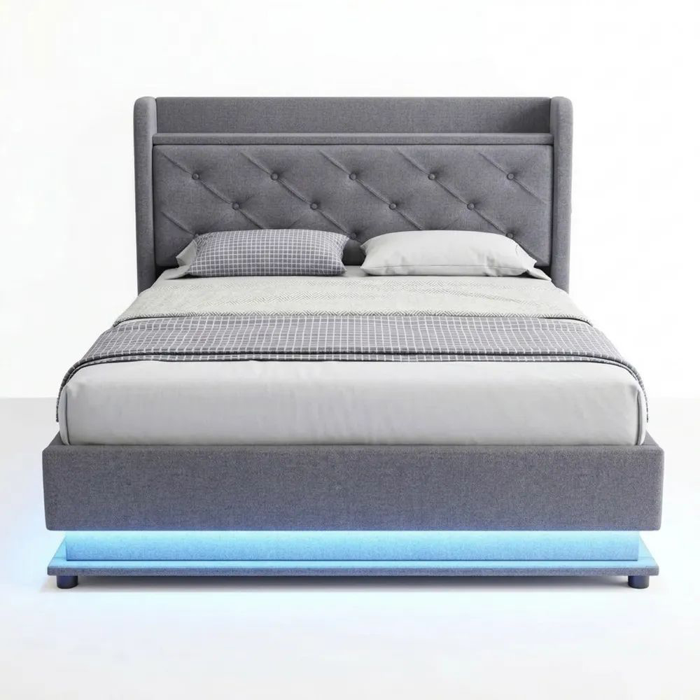 Einzelbett 90x200 cm mit Stauraum, Kopfteil und LED