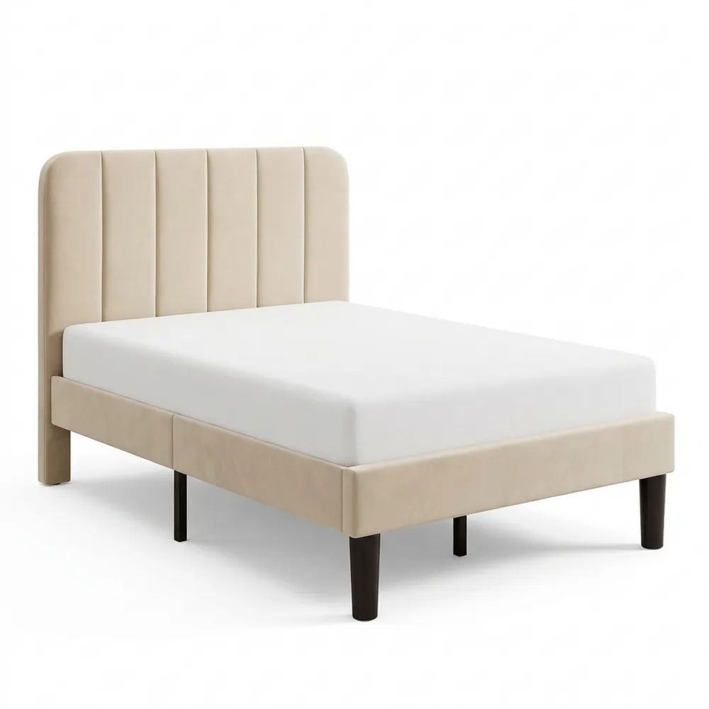 Verstellbares Polsterbett 90x200 cm mit Holzlattenrost und Samtbezug, Beige