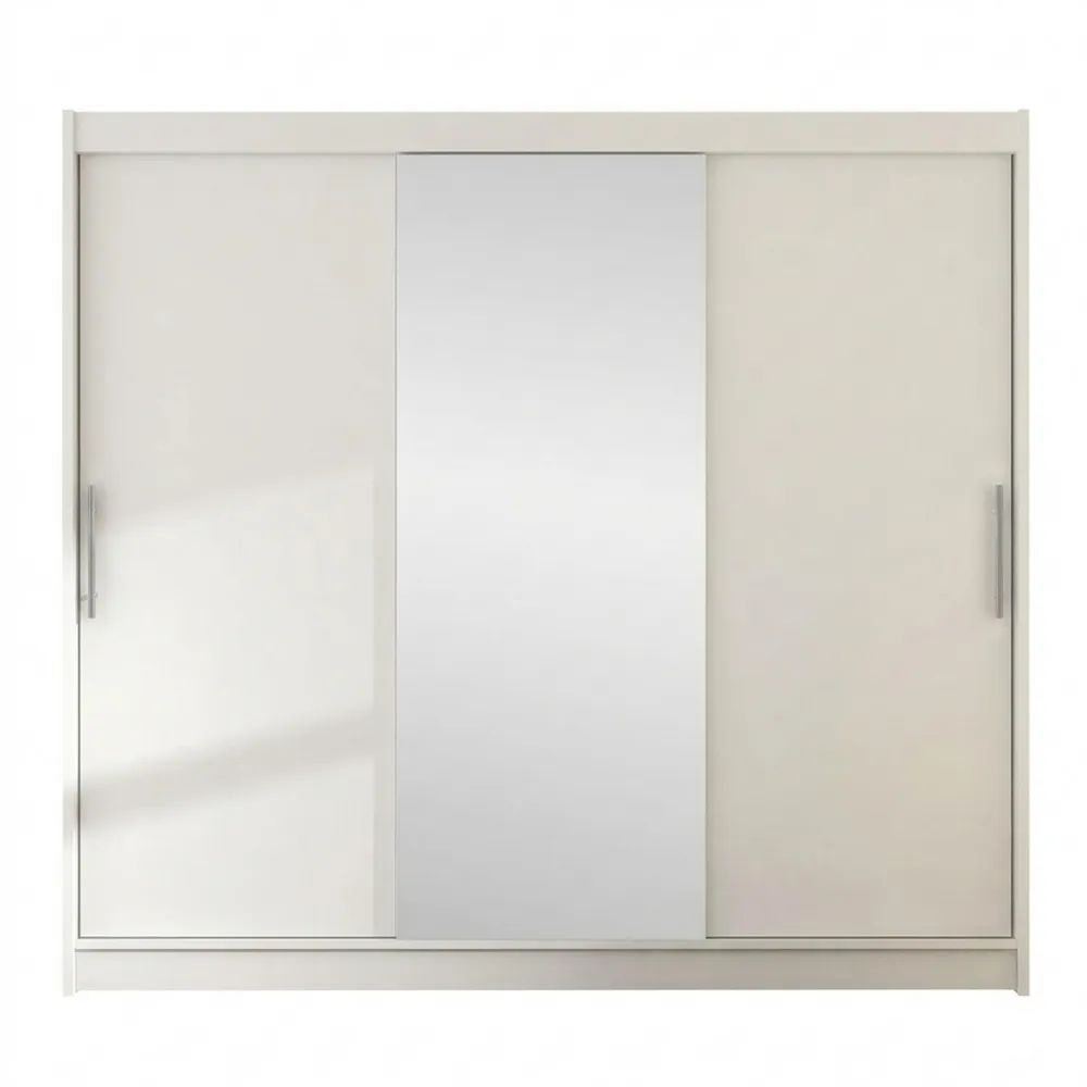 Moderner Schwebetürenschrank mit Spiegel für Schlafzimmer, weiß, ohne Beleuchtung