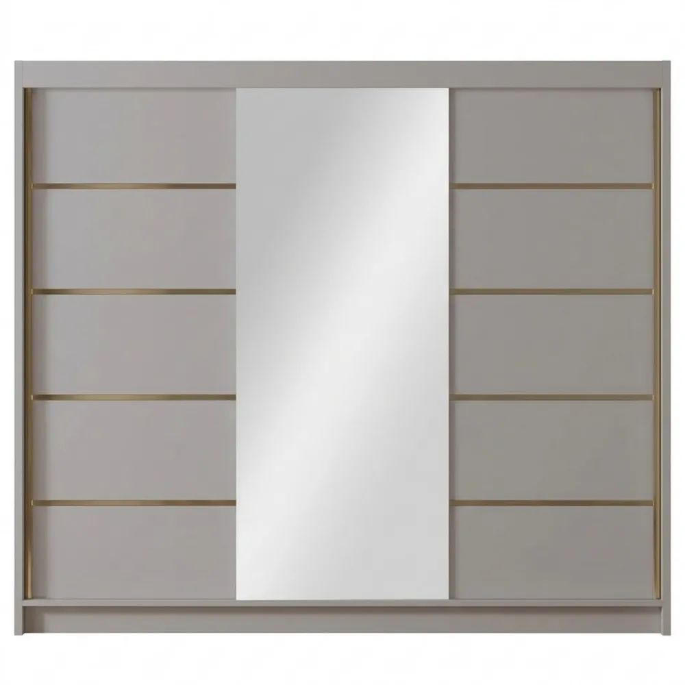 Großer Kleiderschrank mit Goldverzierung und Spiegel, inkl. Kleiderstange und Einlegeböden