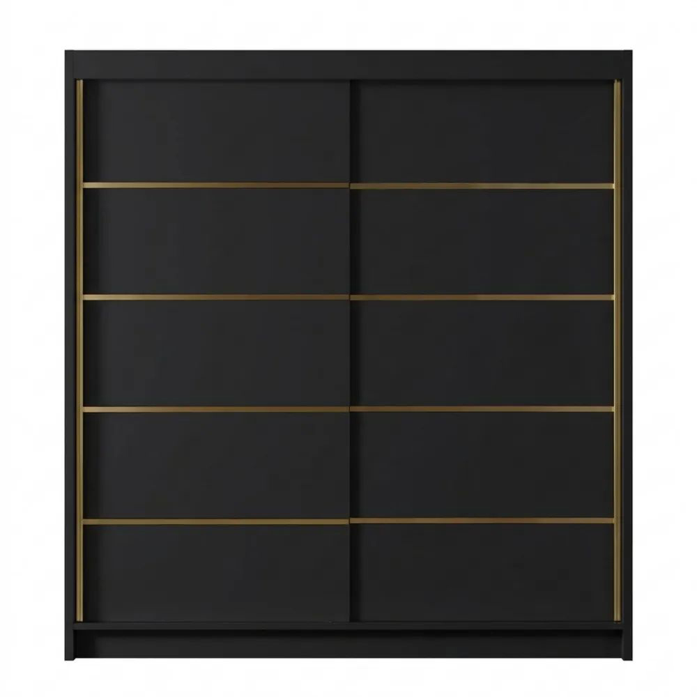 Moderner Kleiderschrank mit goldenen Akzenten und vielseitiger Aufteilung