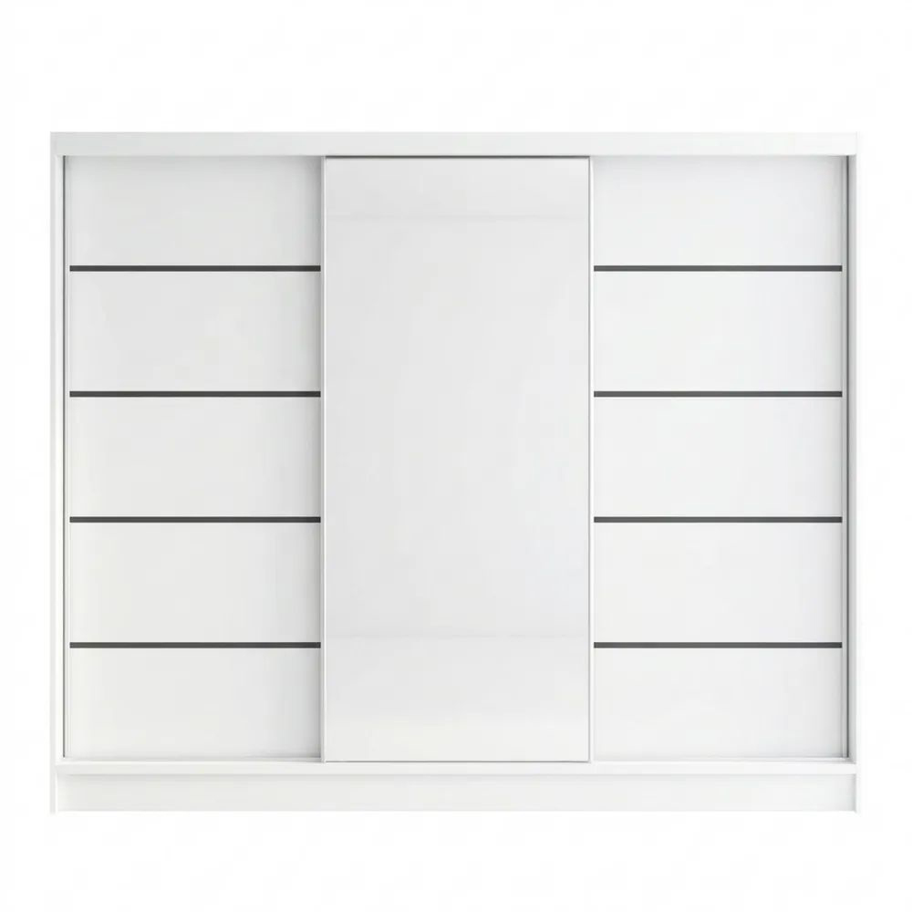 3-türiger Schwebetürenschrank mit Spiegel und Schubladen, 200 cm breit