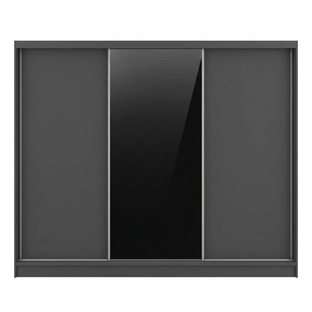 3-türiger Kleiderschrank mit Schubladen und Spiegel, 200 cm Garderobe, Graphit