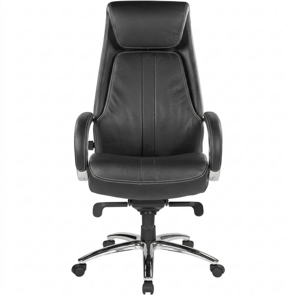 Ergonomischer Chefsessel aus Echtleder mit Hartbodenrollen in Schwarz