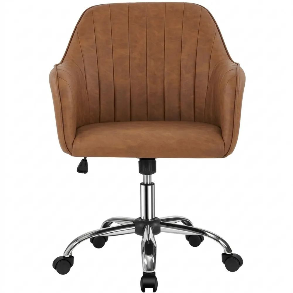 Ergonomischer Drehstuhl, höhenverstellbar, gepolstert, für Büro oder Schlafzimmer, belastbar bis 136 kg, retrobraun