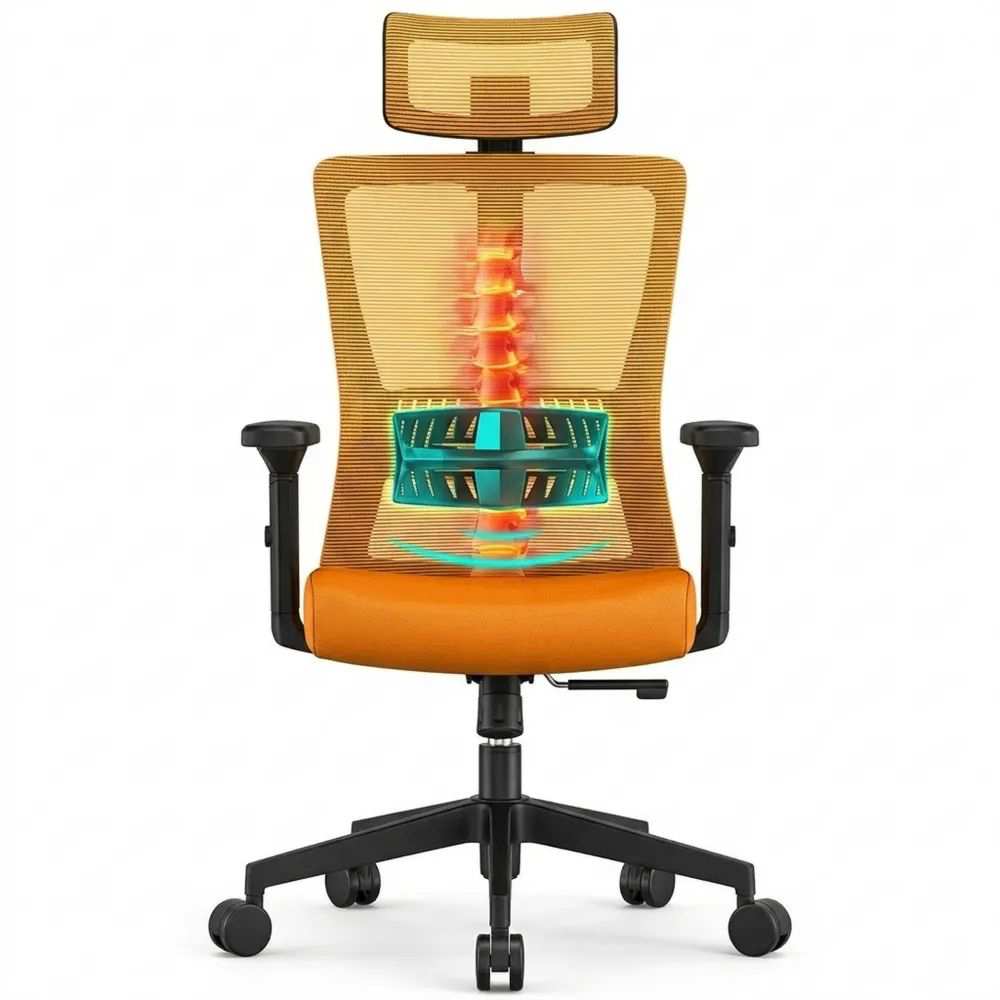 Ergonomischer Bürostuhl mit Kopfstütze und Lendenwirbelstütze