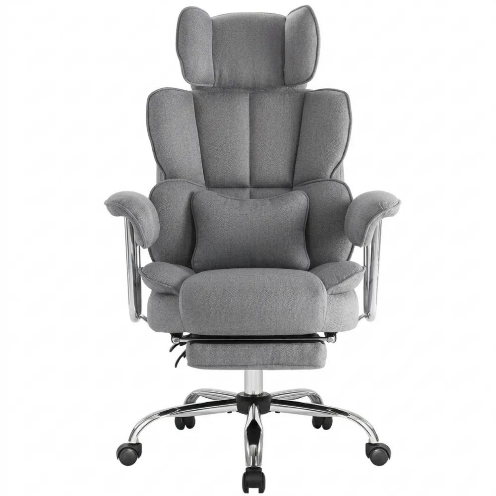 Ergonomischer Bürostuhl mit Fuß- und Lendenstütze, verstellbar, grau