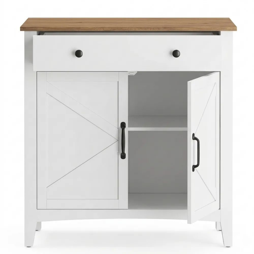 Kompakter Aufbewahrungsschrank im Landhausstil mit Schubladen und Türen, verstellbare Ablage, weiß-braun, 40 x 80 x 80 cm