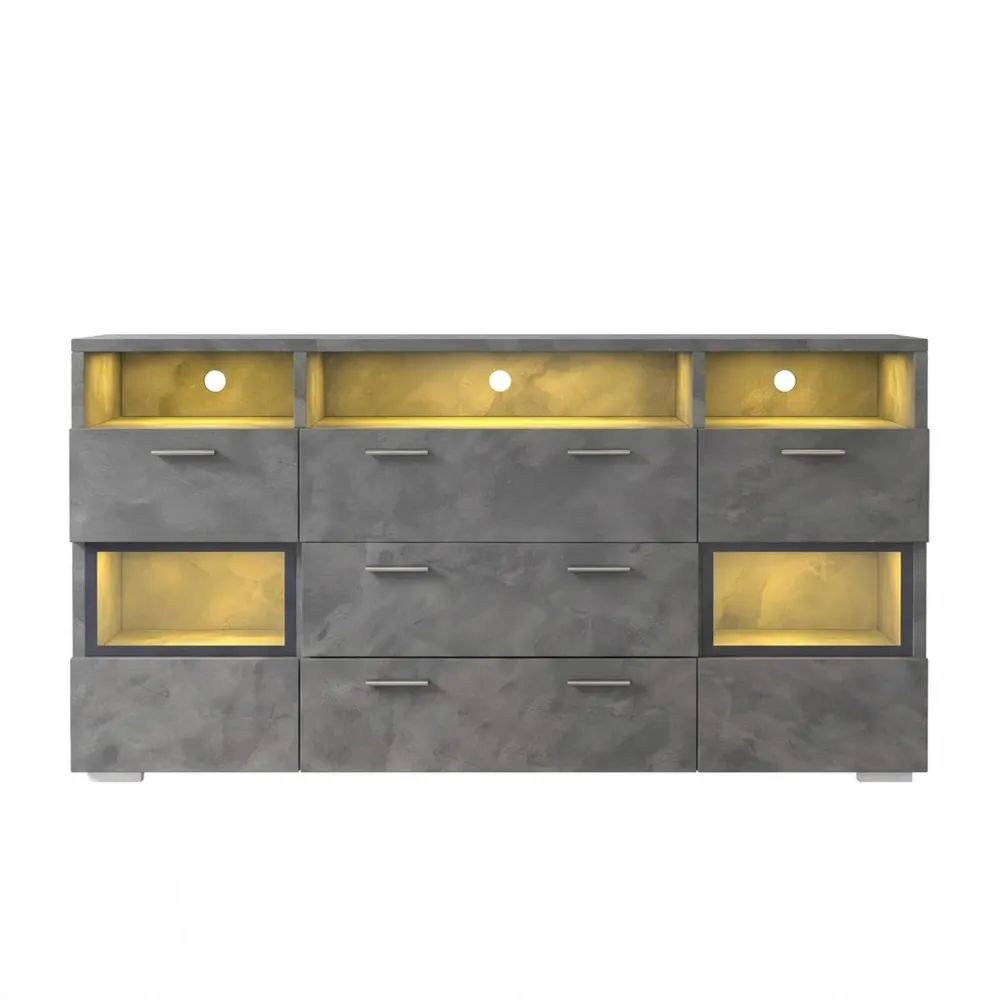 Moderner Mehrzweckschrank mit LED und Acrylglastüren, Grau, 140 cm