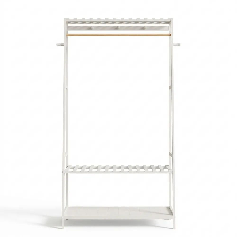 Bambus Garderobenständer mit Ablagen und Haken für Flur und Büro