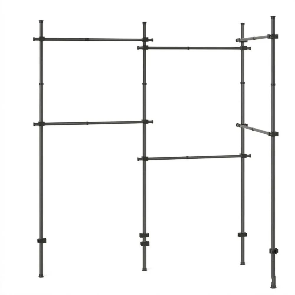 Verstellbarer Kleiderschrank mit Kleiderstangen und Ablagen, mattschwarz