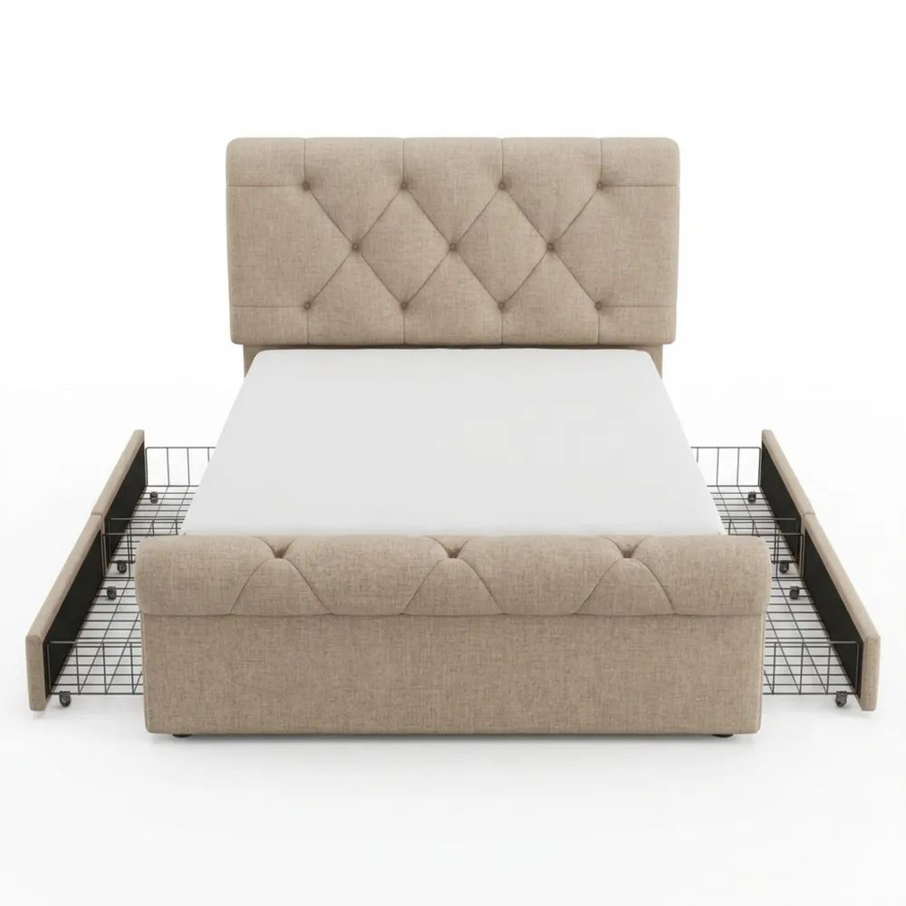 Einzelbett 90x200 mit Stauraum und verstellbarem Kopfteil