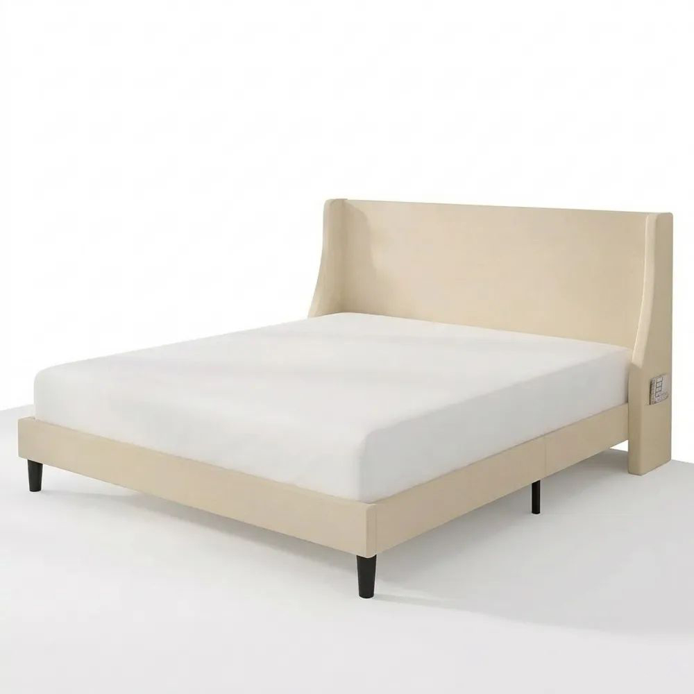 Stilvolles Polsterbett 140x200 cm mit USB und Type-C Anschlüssen