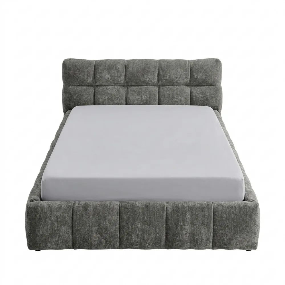 Hochwertiges Einzelbett 90x200cm mit Chenille-Bezug und Eisenrahmen