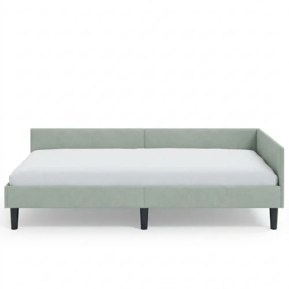 Einzelbett 100x200 cm mit Kopfteil und Lattenrost, geeignet für Schlafzimmer und Wohnzimmer, Polsterstoff in Hellgrau