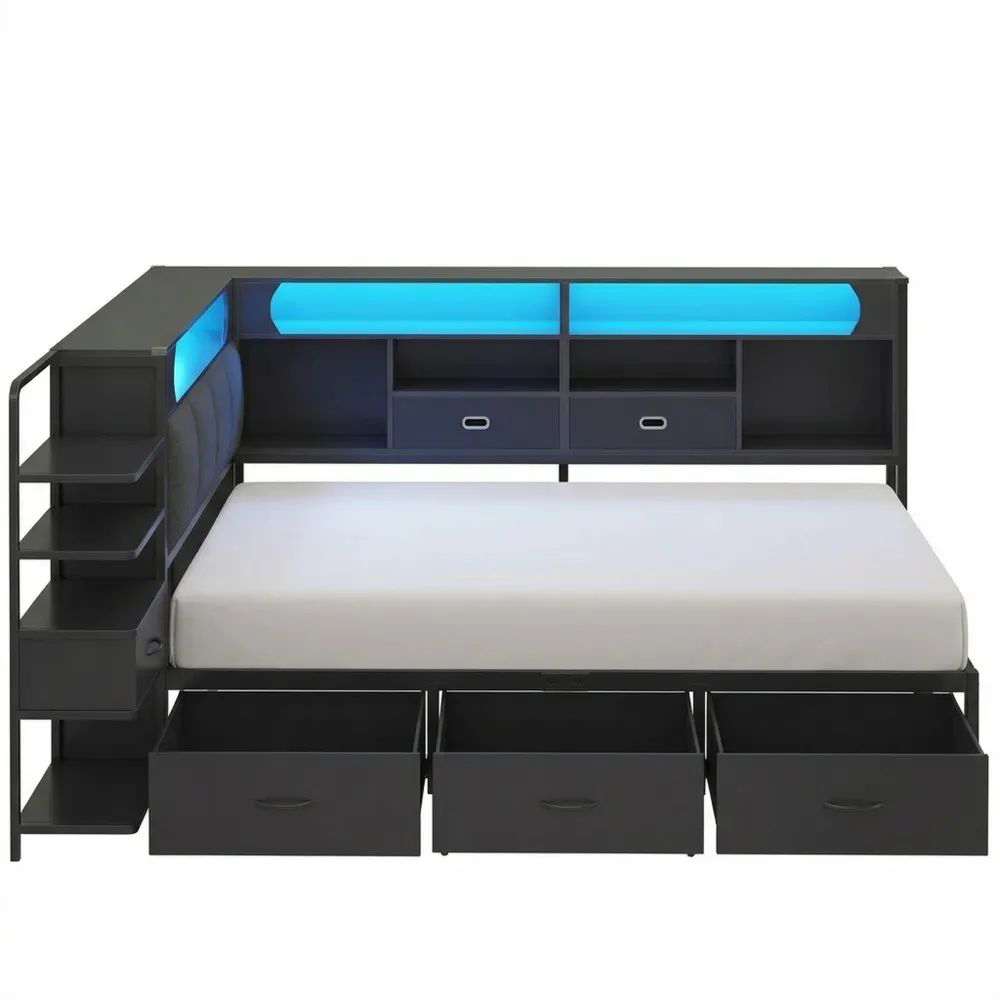 Multifunktionales Jugendbett 90x200 cm mit Schubladen und LED