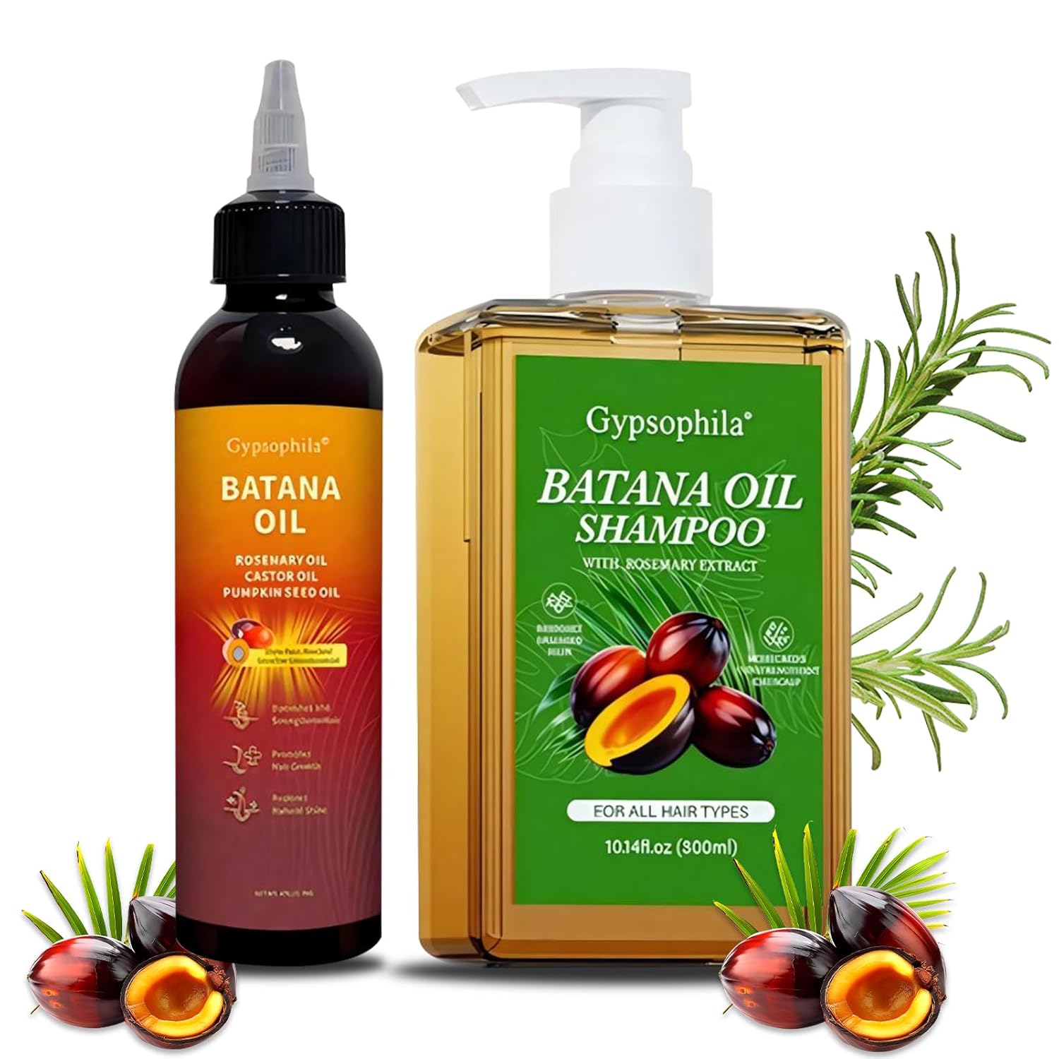 Batana Shampoo and Batana oil Set for Hair Growth with Batana Oil & Rosemary - Biotin Blend for Thinning Hair, Sulfate-Free & Leave-In Hydration for Women & Men, 16oz
