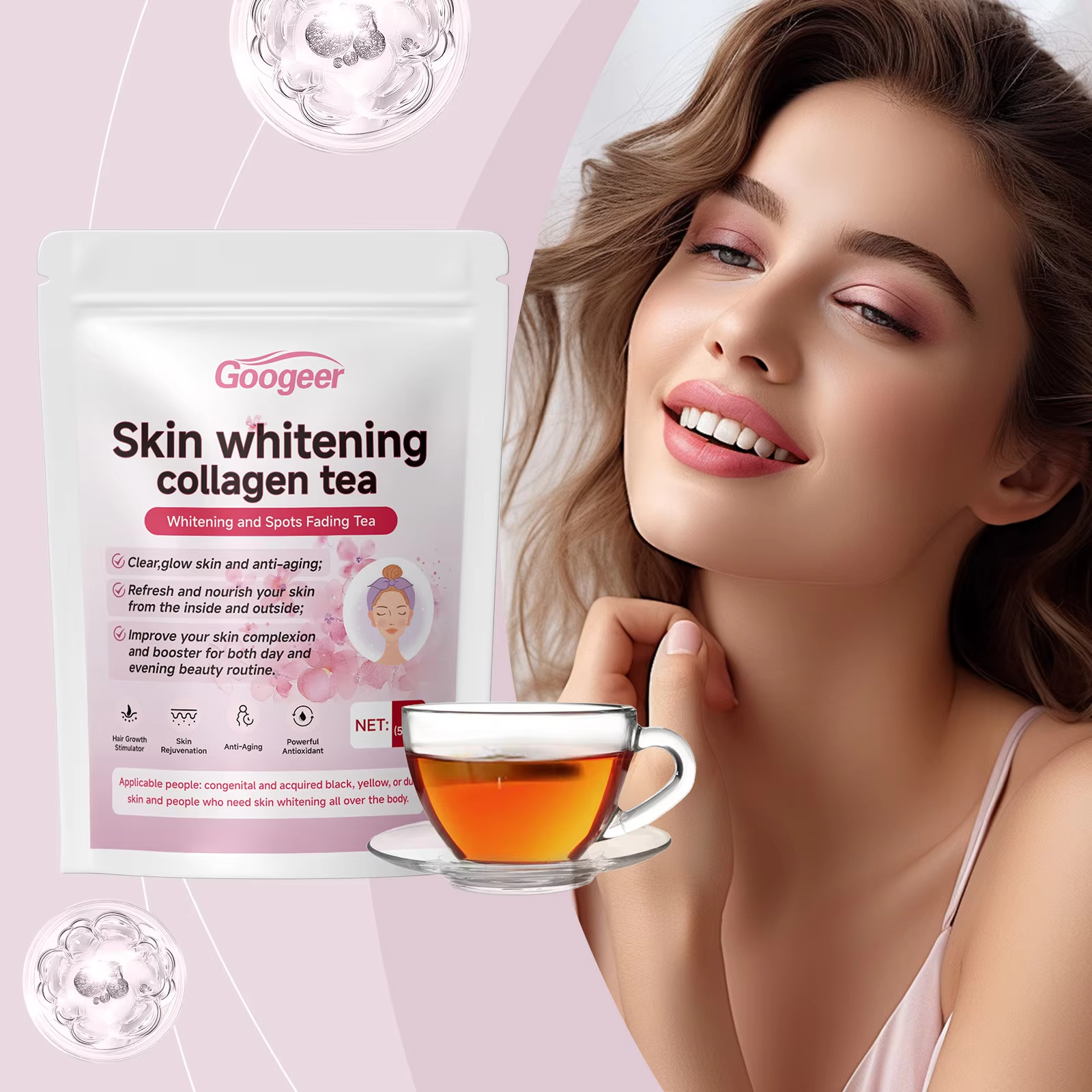 Anti-Aging Collagen Skin Whitening Tea Brightening Glowing Moisturizing Nourish Herbal Beauty Tea for Women Skin Health