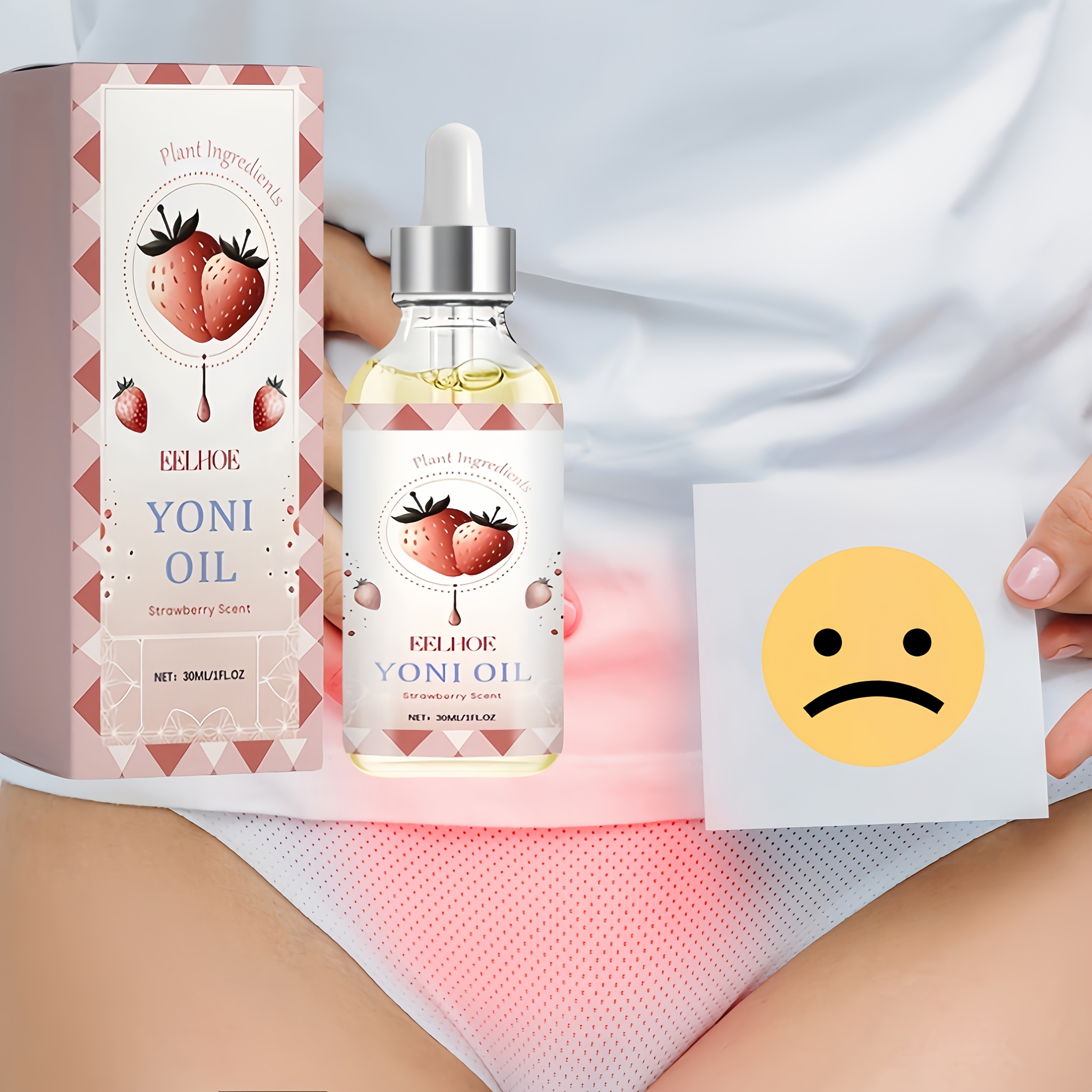 Private skin care, essential oil, 30 ml - 1 fluid ounce, containing strawberry seed oil, wormwood oil and clove flower oil, moisturizing, for female care, for external abdomen and private parts protection of women.