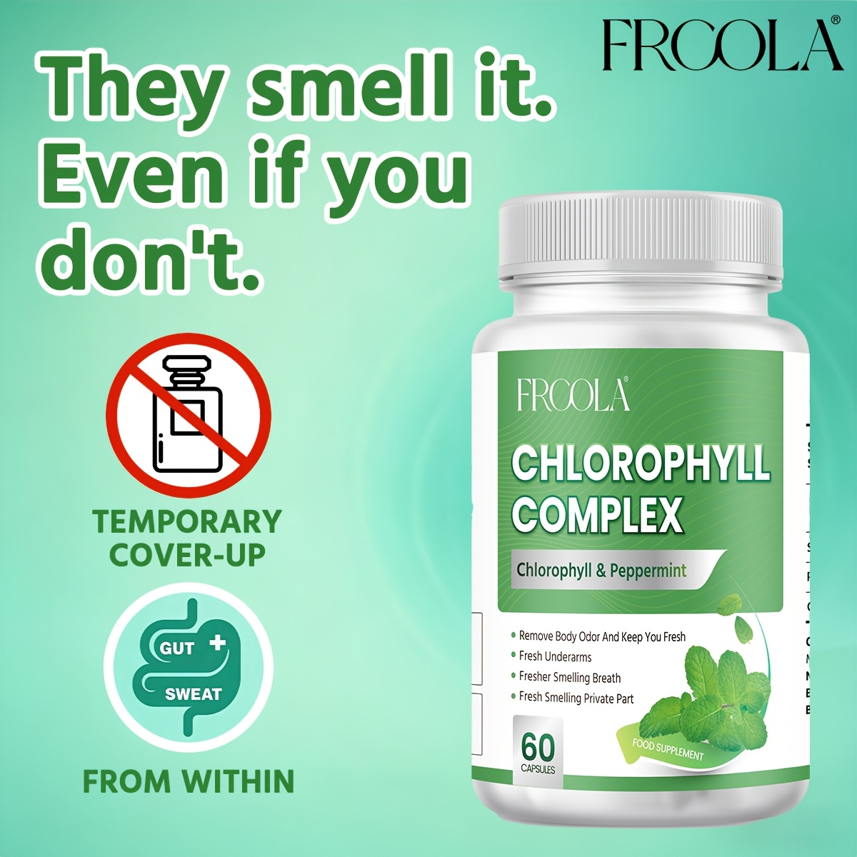 Cyanobacteria Capsules - Long-lasting freshness, control of underarm and body odors, rich in mint leaves, chlorophyll and cyanobacteria vitamins supplements - Health and household products