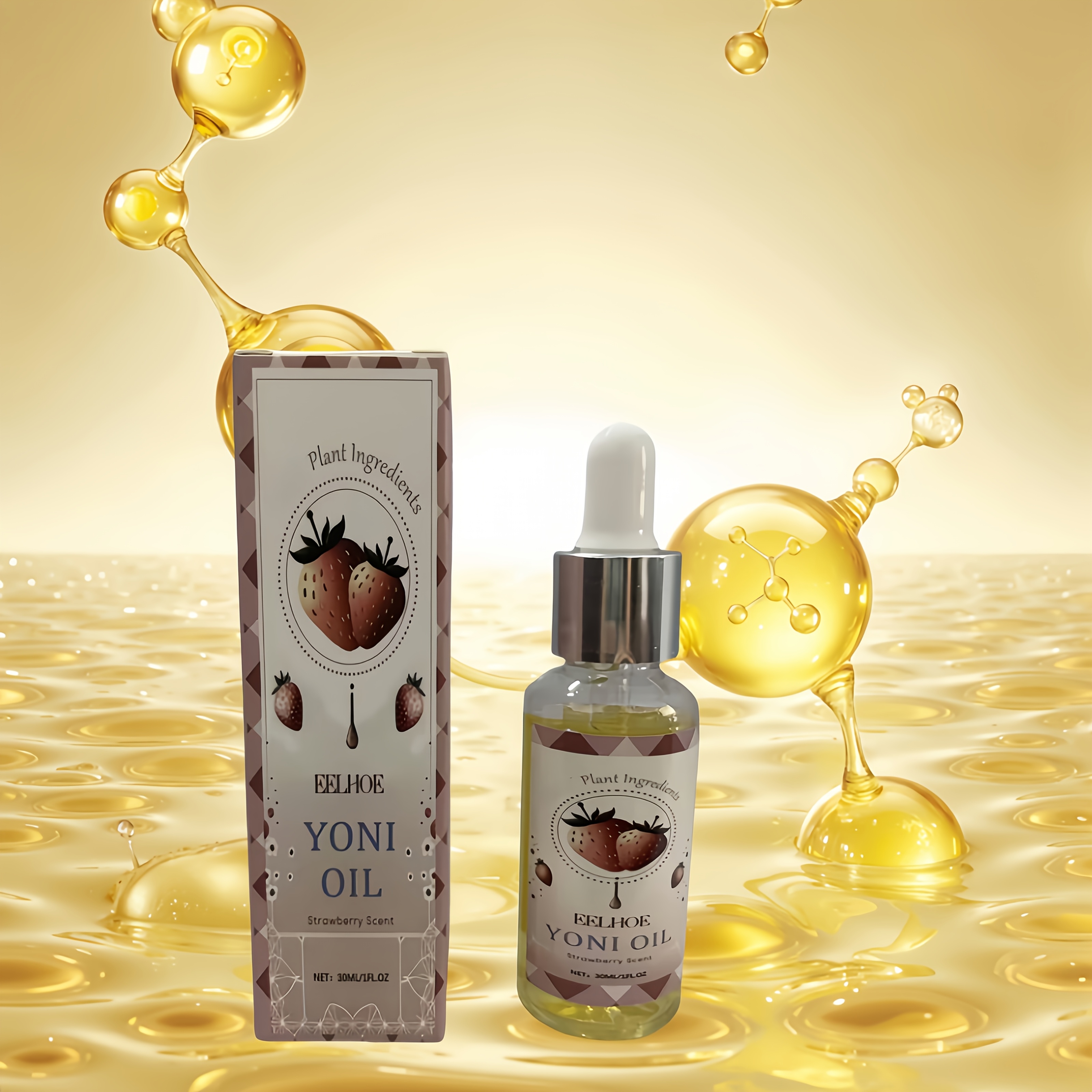 Private skin care, essential oil, 30 ml - 1 fluid ounce, containing strawberry seed oil, wormwood oil and clove flower oil, moisturizing, for female care, for external abdomen and private parts protection of women.