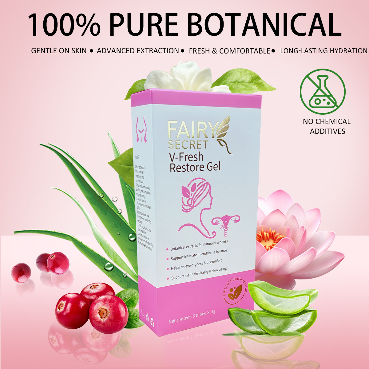 Fairy Secret V-Fresh Restore Gel Intimate Care for Women with Natural Plant Extracts & Probiotics for pH Balance Odor Relief & Lasting Moisture