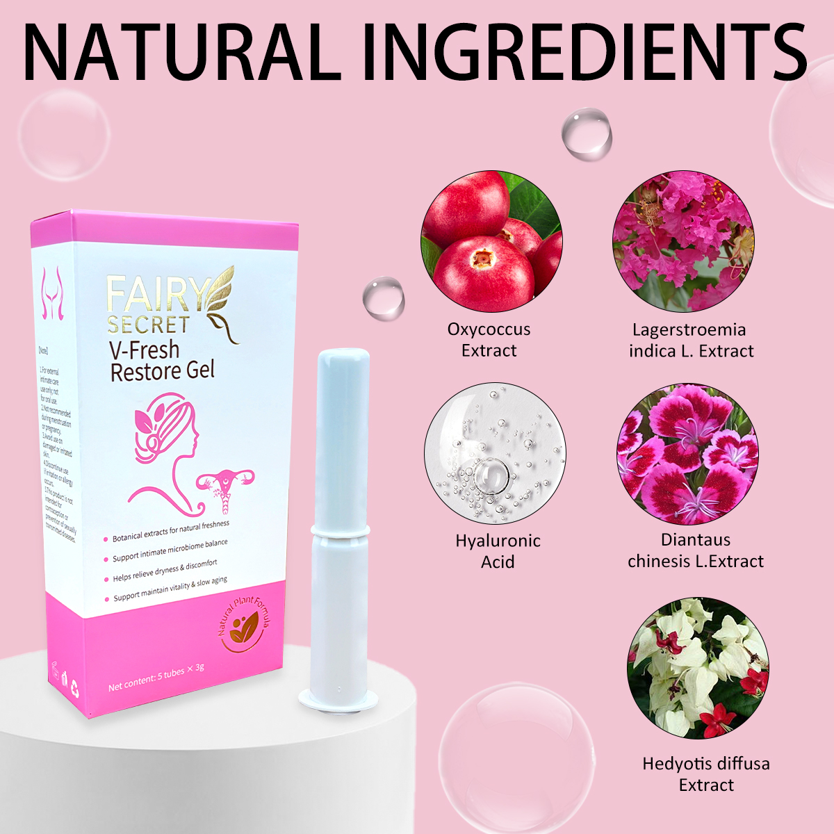 Fairy Secret V-Fresh Restore Gel Intimate Care for Women with Natural Plant Extracts & Probiotics for pH Balance Odor Relief & Lasting Moisture