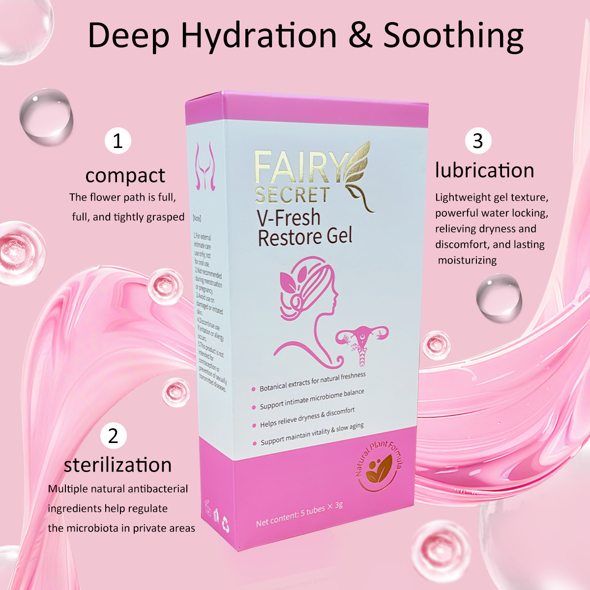 Fairy Secret V-Fresh Restore Gel Intimate Care for Women with Natural Plant Extracts & Probiotics for pH Balance Odor Relief & Lasting Moisture