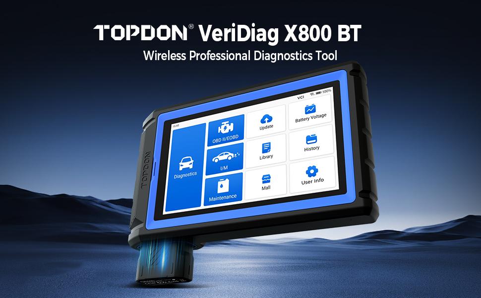 TOPDON VeriDiag X800 BT OBD2 Scanner, Bidirectional Scan Tool, Wireless Automotive Diagnostic Tool with 34+ Reset Services, Car Code Reader Upgraded Version of AD800 BT/AD800 BT 2, 2 Years Free Update