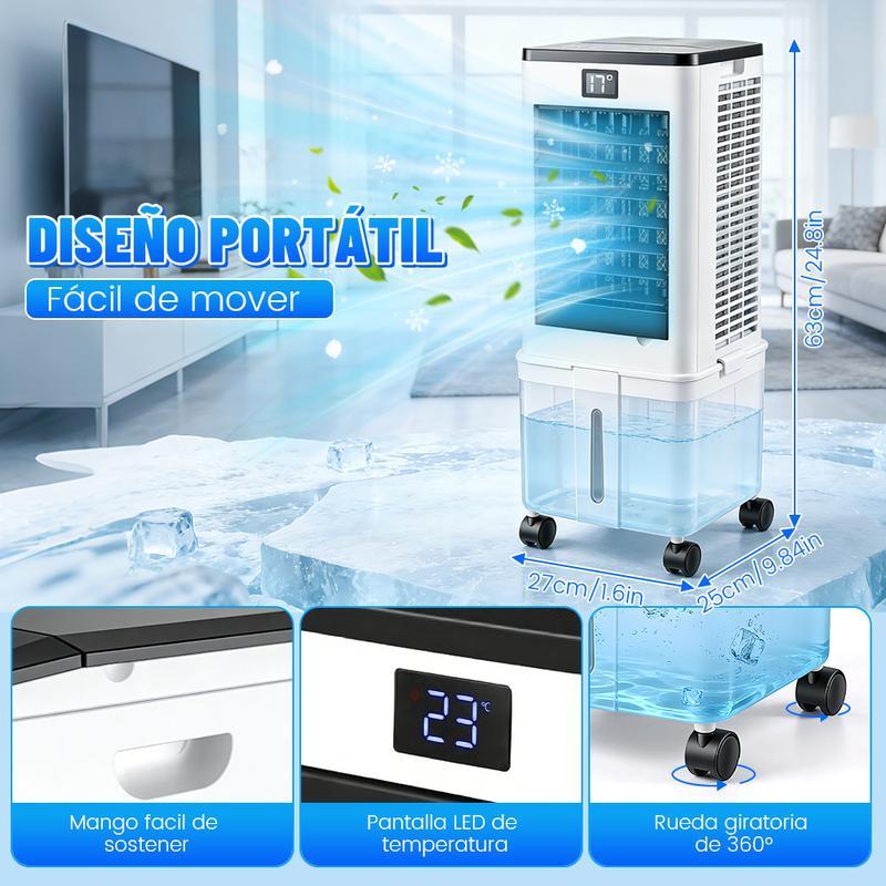 3 en 1 Aire Acondicionado Portátil, Enfriador de Aire Portátil con Tanque Con tanque de agua de 12L, control remoto y temporizador, y 4 cajas de cristales de hielo, Ideal para El hogar Dormitorio y Pequeñas Habitaciones