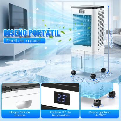 3 en 1 Aire Acondicionado Portátil, Enfriador de Aire Portátil con Tanque Con tanque de agua de 12L, control remoto y temporizador, y 4 cajas de cristales de hielo, Ideal para El hogar Dormitorio y Pequeñas Habitaciones