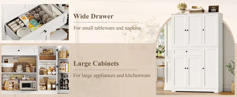 【2-package shipping 】HOSTACK 68" Tall Kitchen Pantry Storage Cabinet, Modern Kitchen Hutch Cabinet with Doors and Shelves, Freestanding Food Pantry with Large Storage Drawer