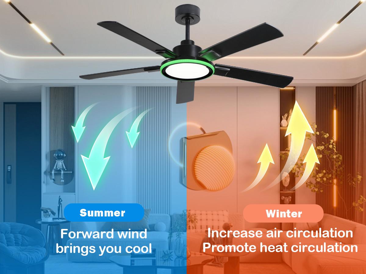 BAYSQUIRREL 52" Ceiling Fan with Lights, Multifunctional Ambient Lights, RGB Bluetooth Speaker, 6-Speed Reversible Motor, Full-Spectrum Lighting, Smart Lighting Solutions BAYSQUIRREL 52" Ceiling Fan with Lights, Multifunctional Ambient Lights, RGB Bluetooth Speaker, 6-Speed Reversible Motor, Full-Spectrum Lighting, Smart Lighting Solutions