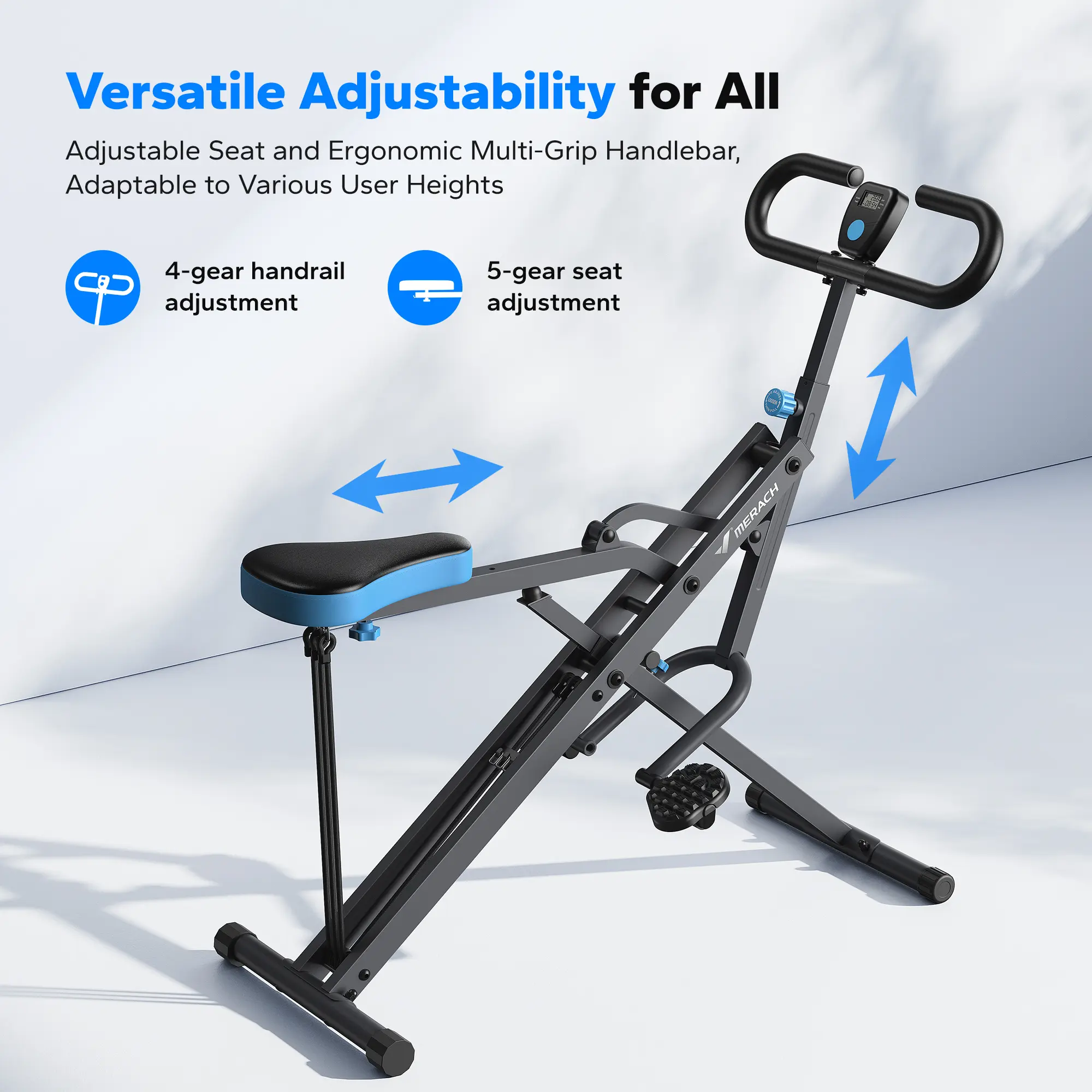 Máquina de sentadillas y remo 2 en 1 Merach — Equipo de entrenamiento para piernas y glúteos con resistencia ajustable y monitor LCD — Capacidad de 350 lb — Gimnasio en casa para mujeres (Summervibes)