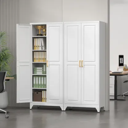 Armario cerrado con estructura metálica de 75 pulgadas: mueble rectangular para almacenamiento de alimentos con 5 estantes ajustables y extraíbles, 2 tiradores dorados y múltiples compartimentos; requiere montaje; mueble despensa moderno para coci