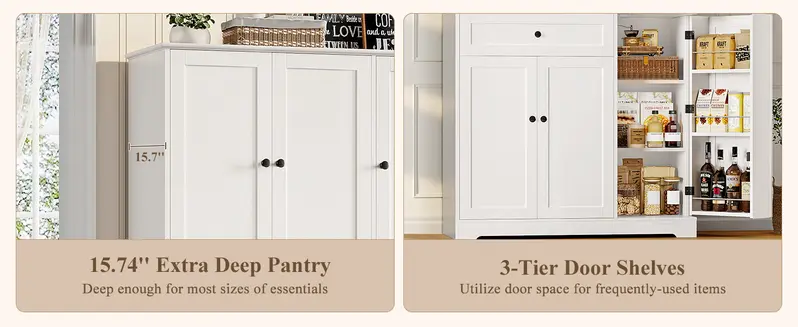 【2-package shipping 】HOSTACK 68" Tall Kitchen Pantry Storage Cabinet, Modern Kitchen Hutch Cabinet with Doors and Shelves, Freestanding Food Pantry with Large Storage Drawer