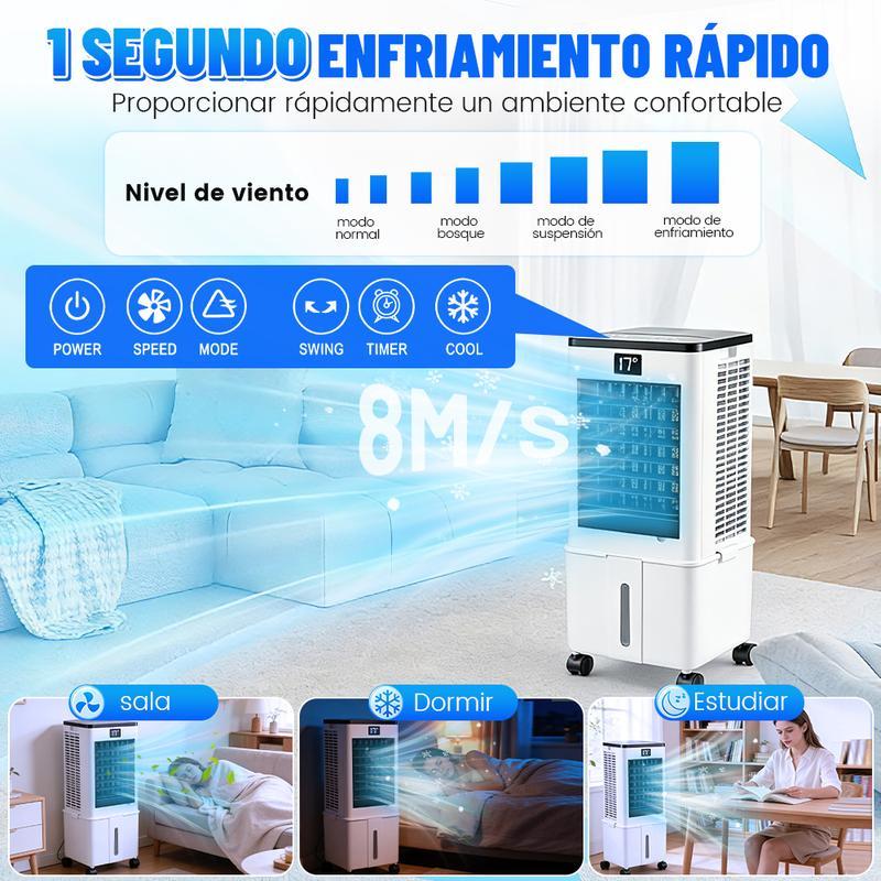 3 en 1 Aire Acondicionado Portátil, Enfriador de Aire Portátil con Tanque Con tanque de agua de 12L, control remoto y temporizador, y 4 cajas de cristales de hielo, Ideal para El hogar Dormitorio y Pequeñas Habitaciones