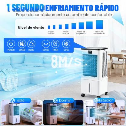 3 en 1 Aire Acondicionado Portátil, Enfriador de Aire Portátil con Tanque Con tanque de agua de 12L, control remoto y temporizador, y 4 cajas de cristales de hielo, Ideal para El hogar Dormitorio y Pequeñas Habitaciones