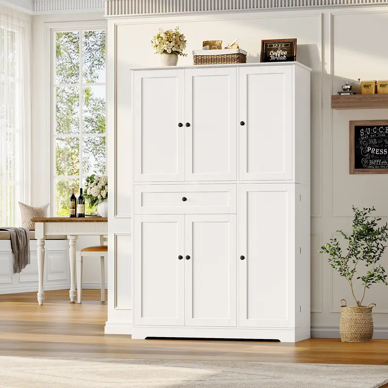 Armario despensero de cocina de 68 pulgadas de alto, mueble despensero moderno con puertas y estantes, despensa independiente con cajón de gran capacidad.