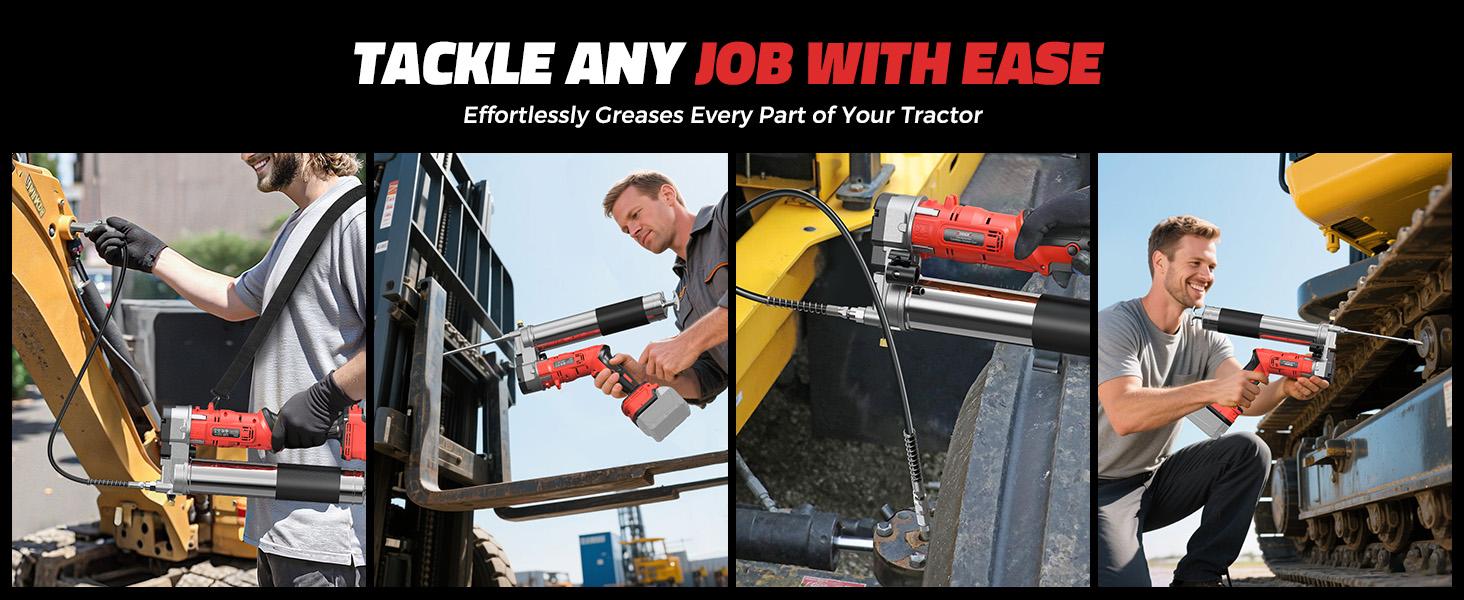 Cordless Grease Gun Compatible with Milwaukee/DeWalt Battery(NO BATTERY!!), 12000PSI, Dual Pistol & in-Line Grip, Works with Bulk & Cartridge Grease, with 39" Hose & 4 Couplers
