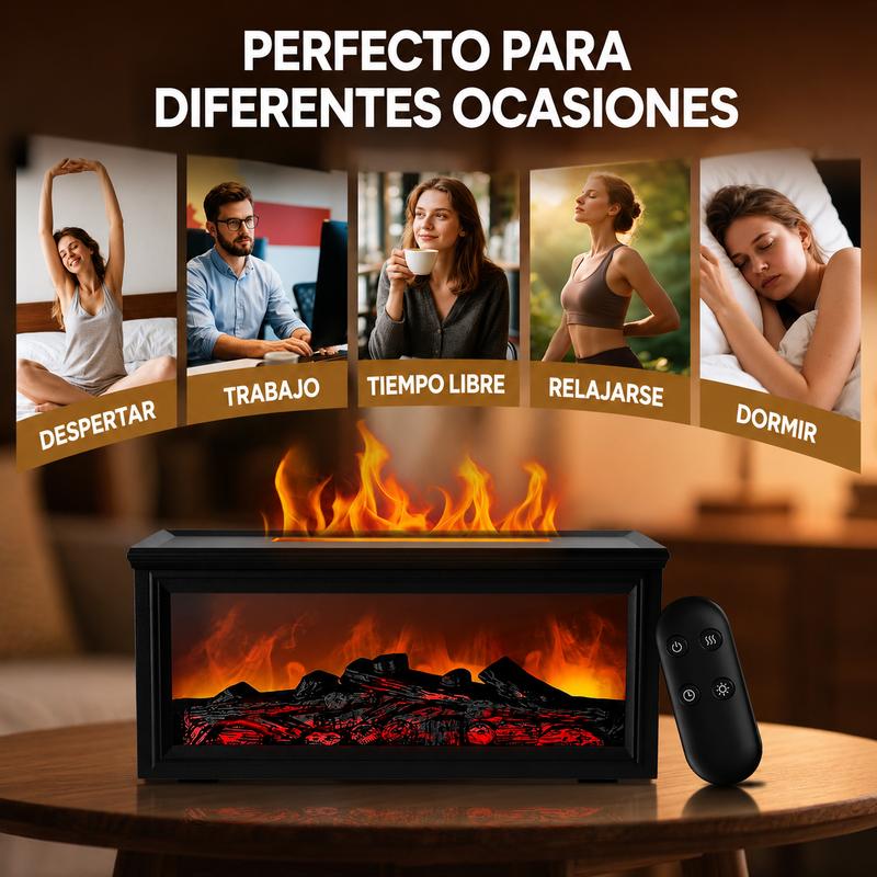 Fuego de Chimenea Humidificador con Luz LED y Control Remoto Purificador de Aire para Hogar y Día del Padre Regalo de Aromaterapia Dual Función con Aceites Esenciales
