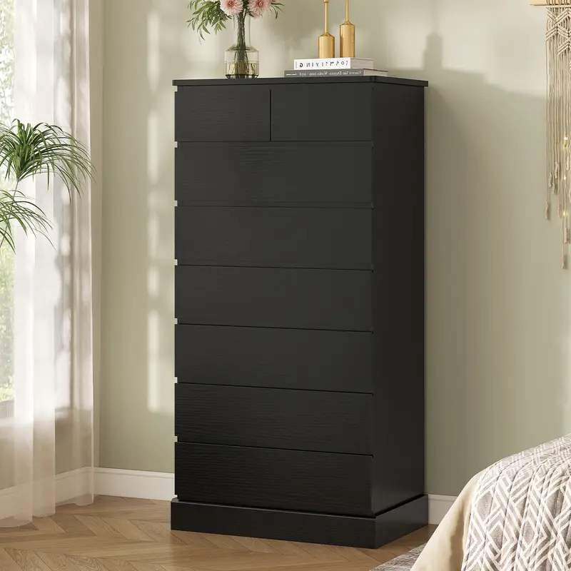 Cómoda alta Hasuit para dormitorio, cómoda de 8 cajones y 59,6 pulgadas de altura, organizador de almacenamiento moderno tipo cajonera para armario, torre alta para guardar ropa con amplio espacio de almacenamiento.