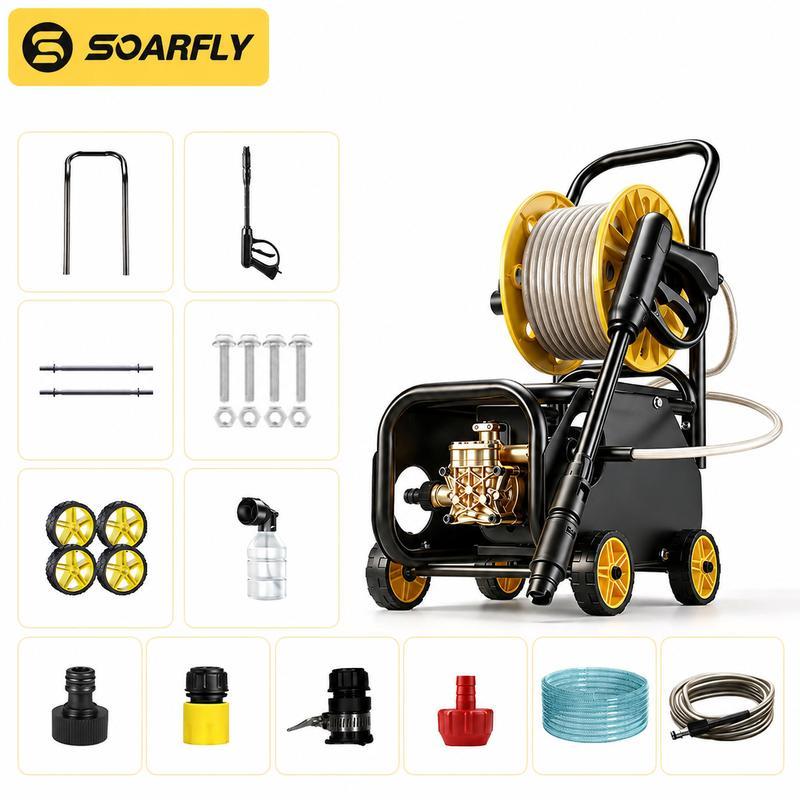SOARFLY Hidrolavadora Electrica Portátil profesional de alta presión, 4000PSI, 60 Hz, 3000W es un equipo portátil de alto rendimiento para lavar vehículos, adecuado para uso industrial, comercial y doméstico.