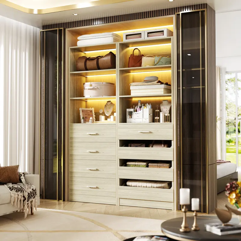 Sistema de vestidor moderno de 21,3 pulgadas: 4 cajones de madera, estantes de almacenamiento ajustables, armario estrecho y resistente con sistema antivuelco, organización personalizable para espacios pequeños, organizador de almacenamiento para dormitor