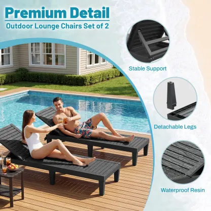 RIWENGO - Juego de 2 tumbonas para patio; sillas reclinables ajustables para exteriores, ideales para piscina, jardín, patio trasero o terraza.