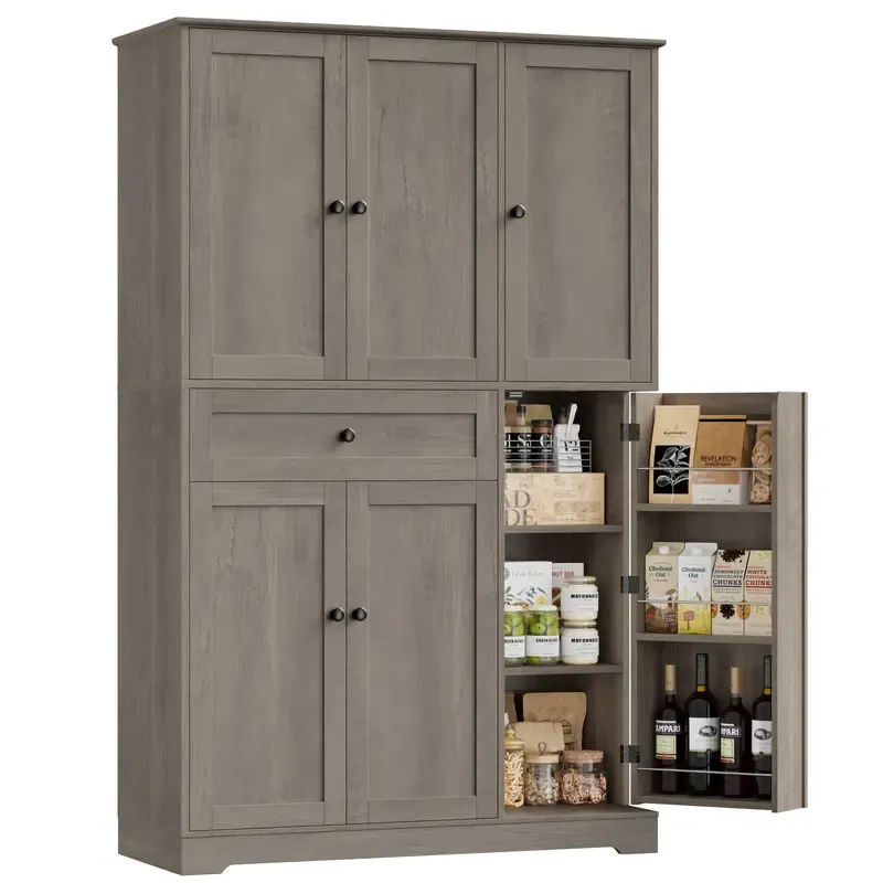 Armario despensero de cocina de 68 pulgadas de alto, mueble despensero moderno con puertas y estantes, despensa independiente con cajón de gran capacidad.