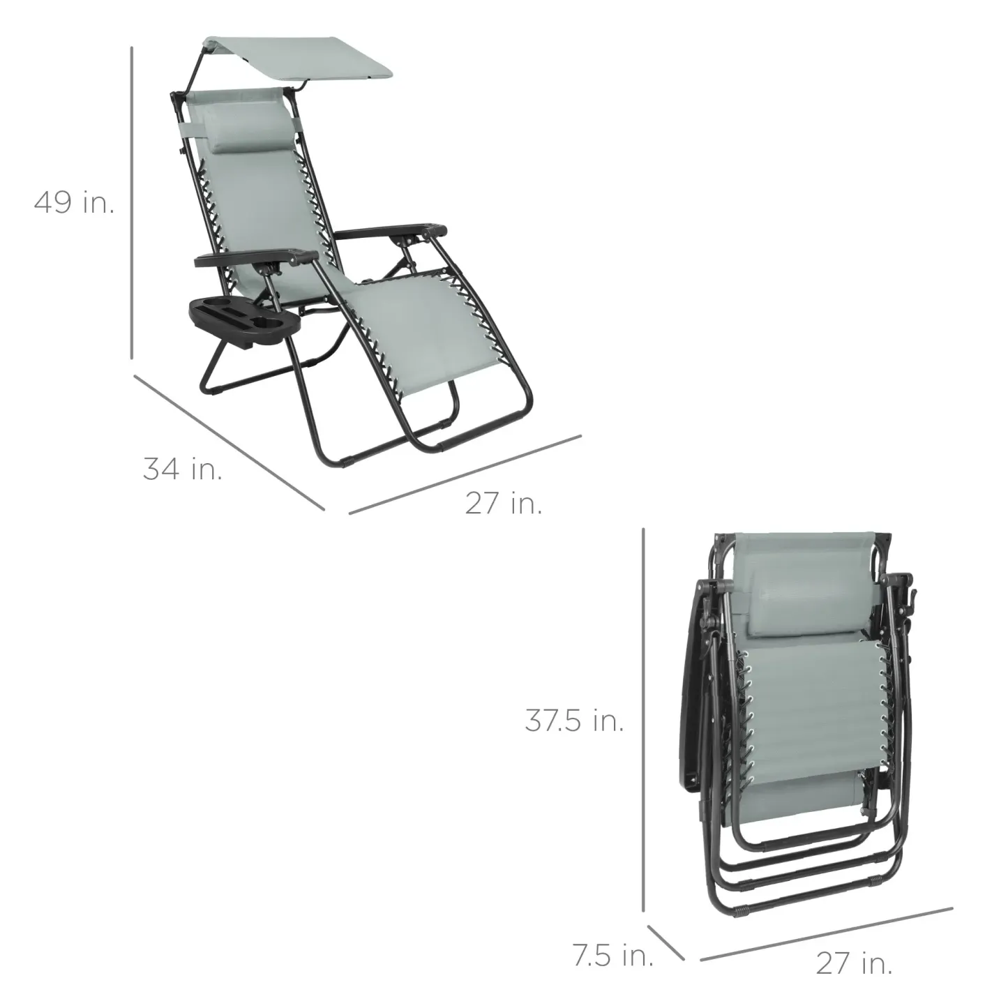 Best Choice Products — Tumbona reclinable plegable de gravedad cero para patio, con toldo, reposacabezas y bandeja